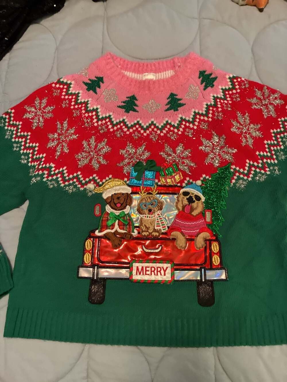 Holiday Time Ugly Christmas Sweater Size Xl Dogs In Truck A813